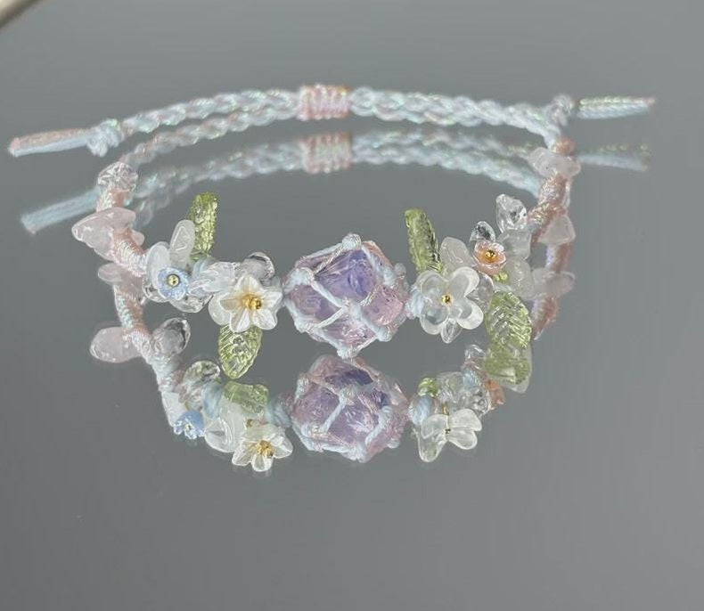Rosa Opal-Makramee-Armband mit Blüten – Ansicht 2