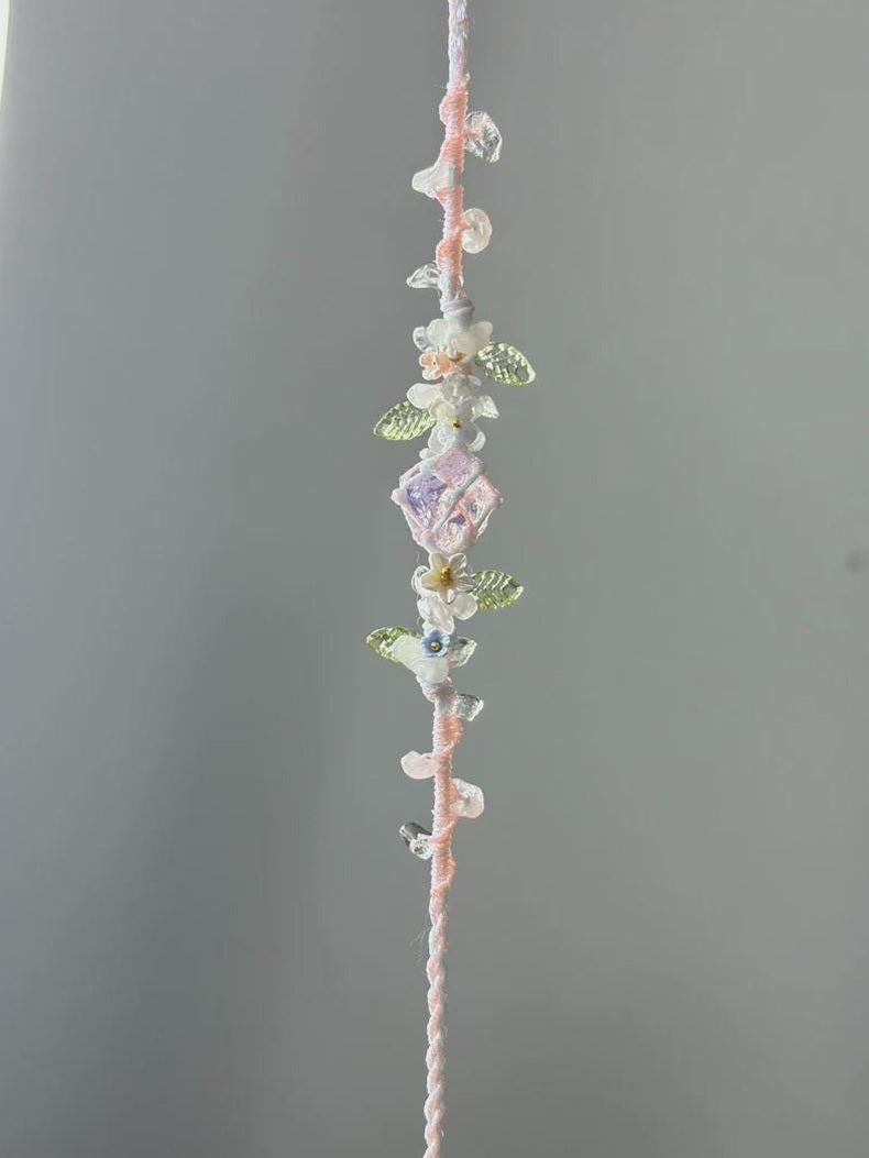 Rosa Opal-Makramee-Armband mit Blüten – Ansicht 3