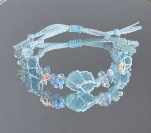 Aquamarin-Makramee-Armband mit Blüten – Ansicht 1
