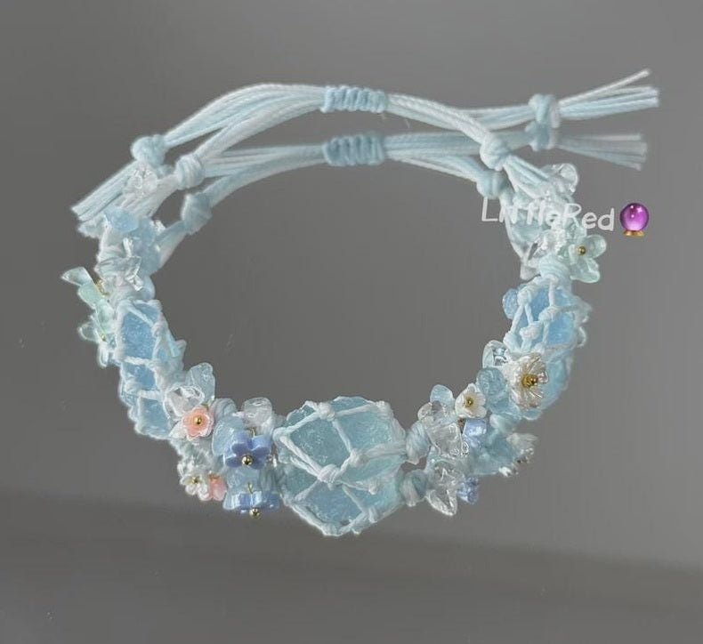Aquamarin-Makramee-Armband mit Blüten – Ansicht 2