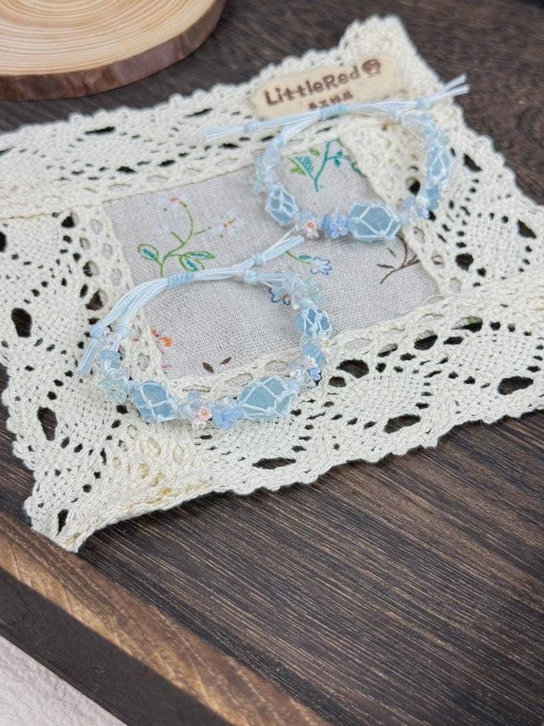 Aquamarin-Makramee-Armband mit Blüten – Ansicht 3