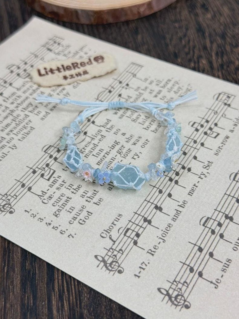Aquamarin-Makramee-Armband mit Blüten – Ansicht 4