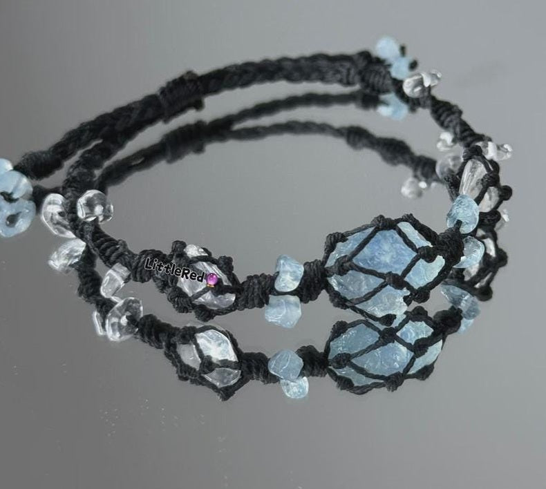 Rohes Aquamarin-Makramee-Armband – Ansicht 2