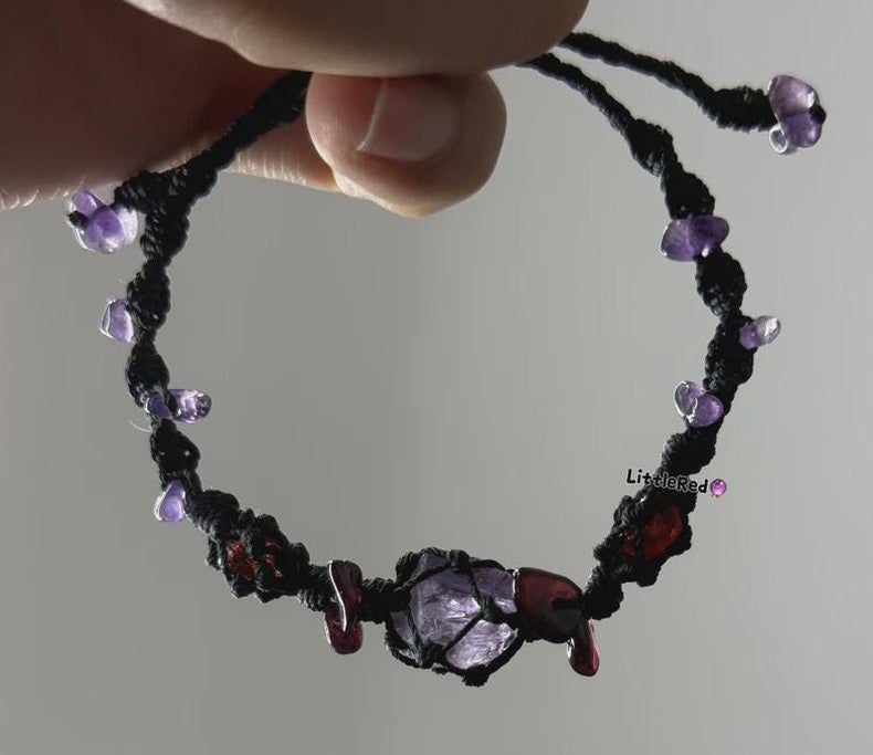 Amethyst- und Granat-Makramee-Armband – Ansicht 4