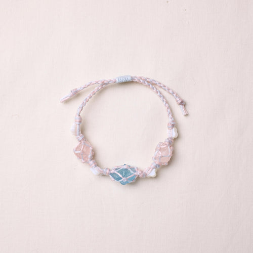 Aquamarin- und Rosenquarz-Armband mit Perlmuttkleeblatt – Ansicht 2