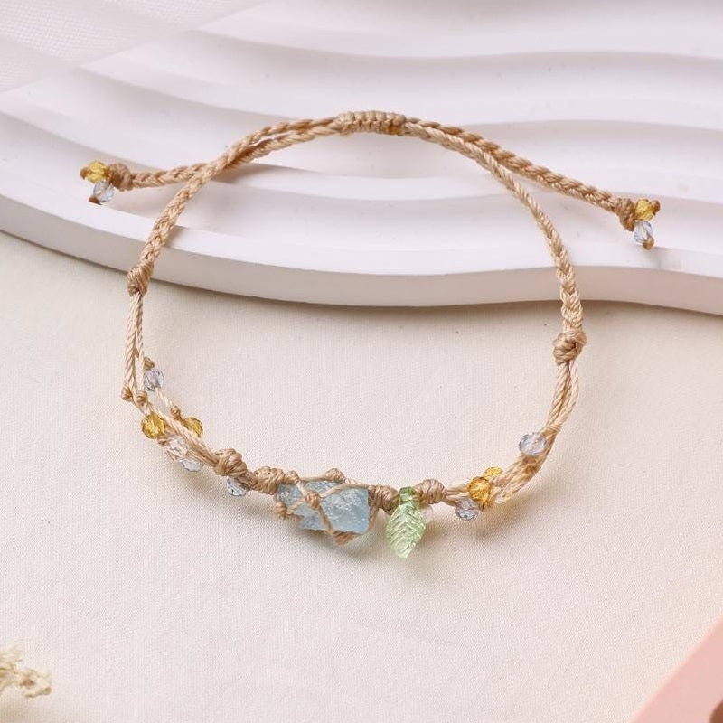 Aquamarin- und Spinell-Makramee-Armband – Ansicht 1