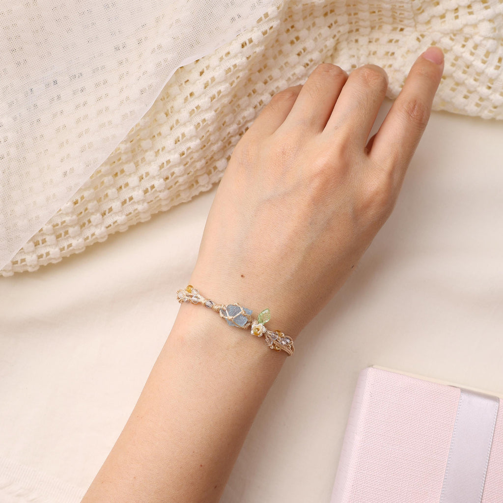 Aquamarin- und Spinell-Makramee-Armband – Ansicht 3