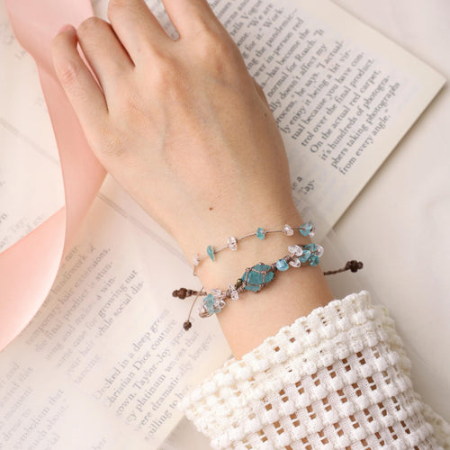 Blauer Apatit mit Bergkristall – Makramee-Armband – Ansicht 2