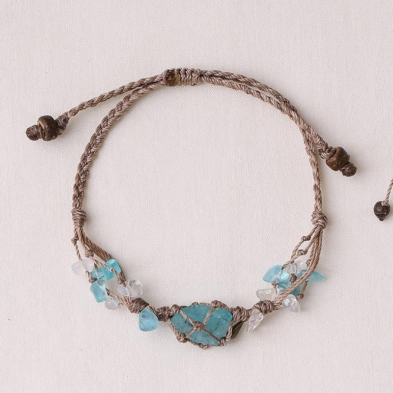 Blauer Apatit mit Bergkristall – Makramee-Armband – Ansicht 4